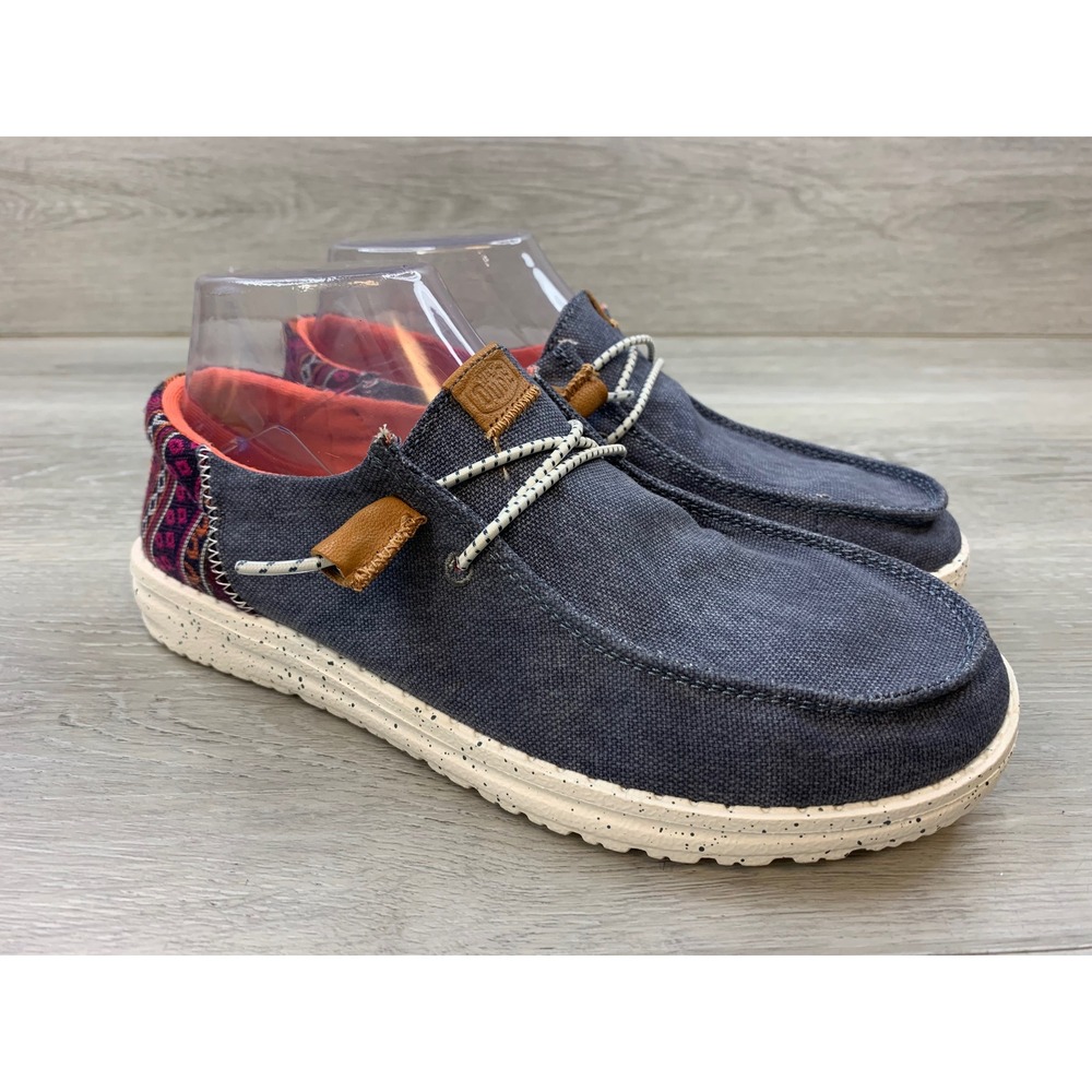 Hey Dude Wendy Funk Baja Navy Canvas Slip On Loafers Women's Size 7 Shoes